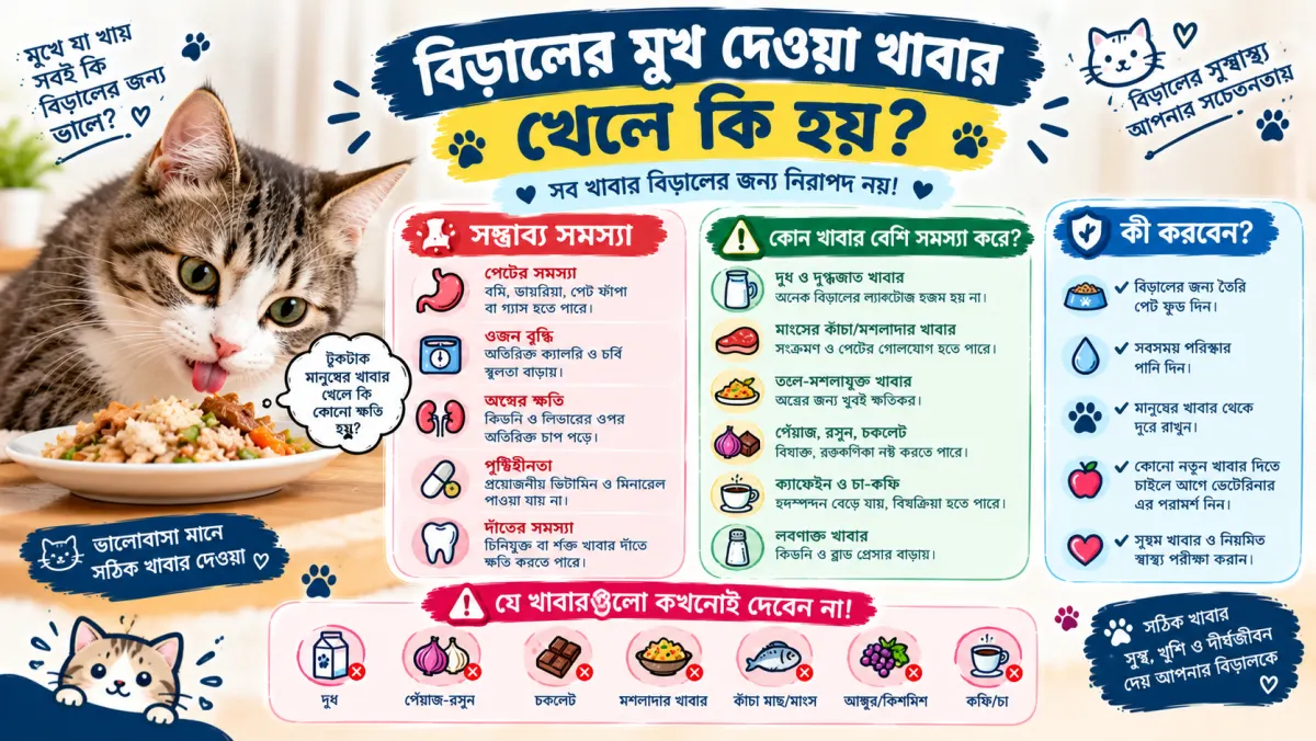 বিড়াল মুখ দেওয়া খাবার খেলে কি হয়