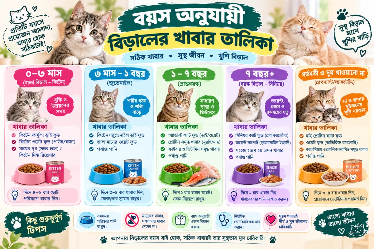 বয়স অনুযায়ী বিড়ালের খাবার তালিকা