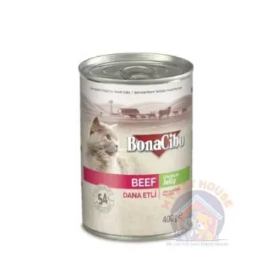 Bonacibo Canned Adult Cat Food Beef Chunks In Jelly (400g)
