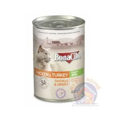 BonaCibo Adult Cat Canned Food Chicken & Turkey in Jelly 400g