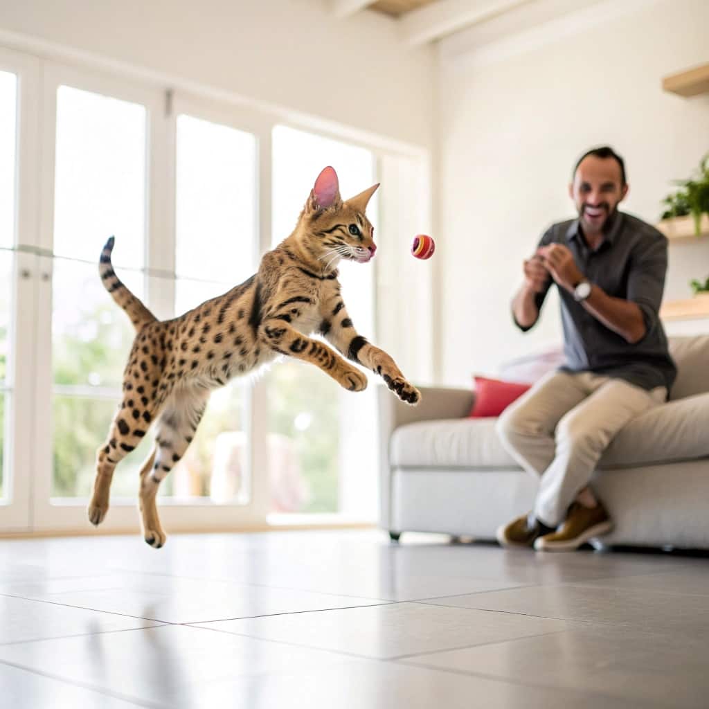 Energetic Serengeti cat playing fetch
