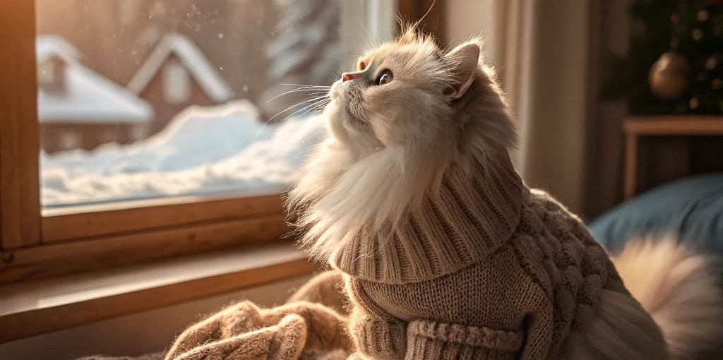 শীতের পোশাক পরা সুস্থ ও সুখী বিড়াল - শীতকালে বিড়ালের যত্ন