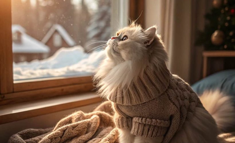 শীতের পোশাক পরা সুস্থ ও সুখী বিড়াল - শীতকালে বিড়ালের যত্ন